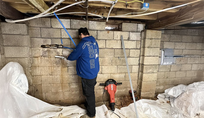 Basement cracked concrete blocks wall repair service