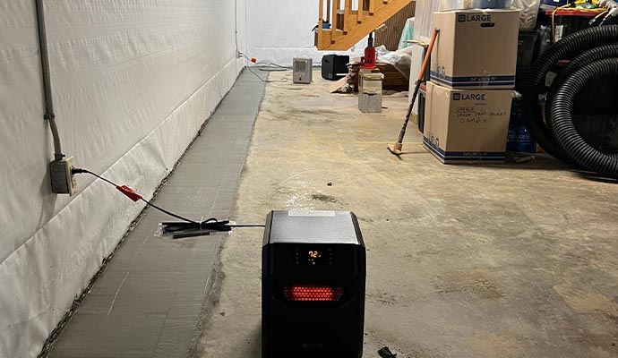 Basement waterproofing with an interior drainage system