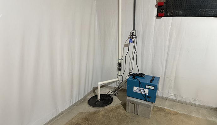 Dehumidifier installed in a basement