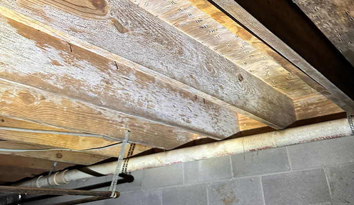 Deteriorating wood joists from ongoing humidity