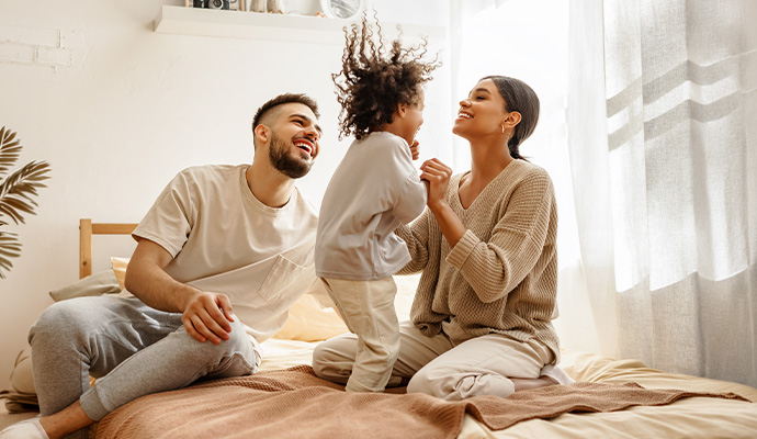 Happy family enjoying healthy indoor home environment