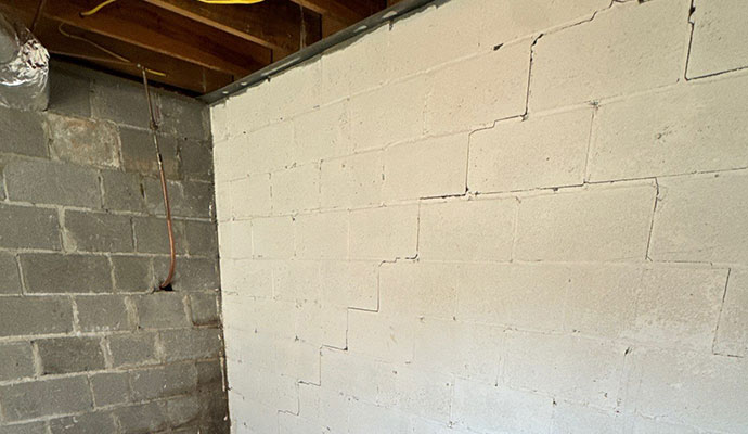 Flaking and bubbling paint on foundation wall