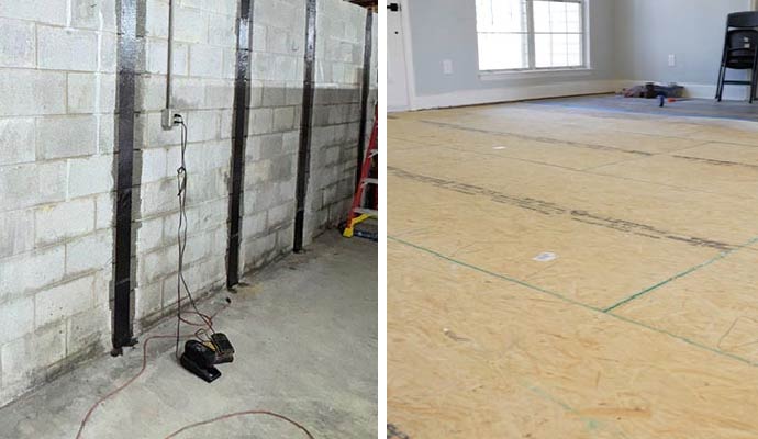 Collage of foundation wall and floor repair service