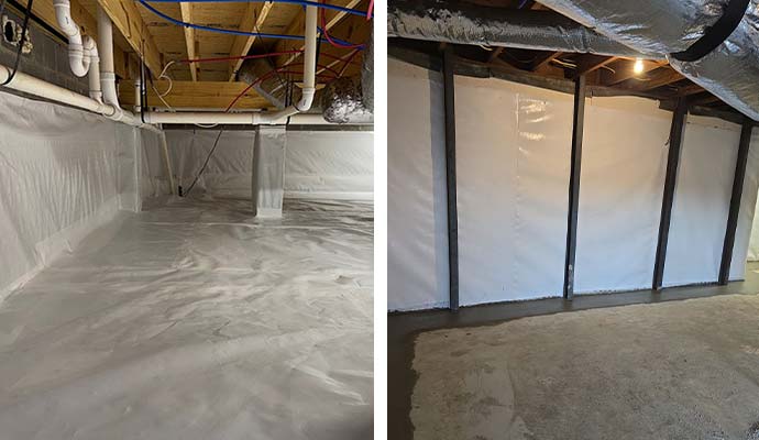 Collage of repaired crawl space and foundation