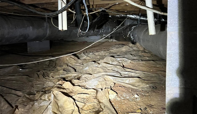 Crawl space interior with exposed soil