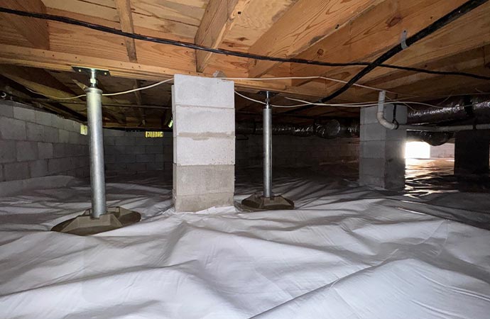 Crawl space stabilization with support jacks