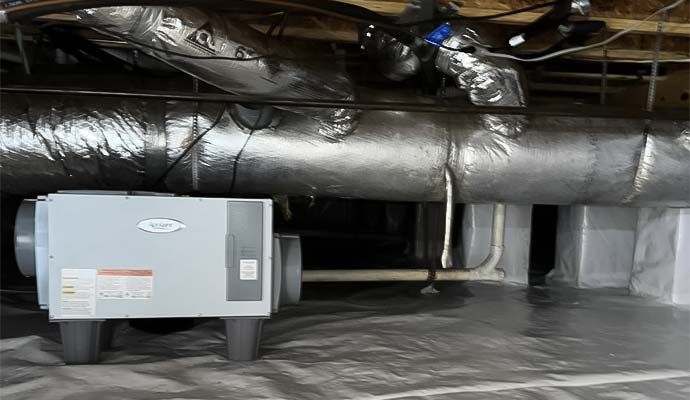 Installed dehumidifier in a crawl space