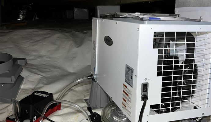 Dehumidifier system installed in crawl space