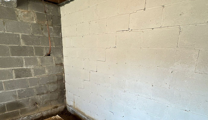 Basement corner showing structural cracked wall