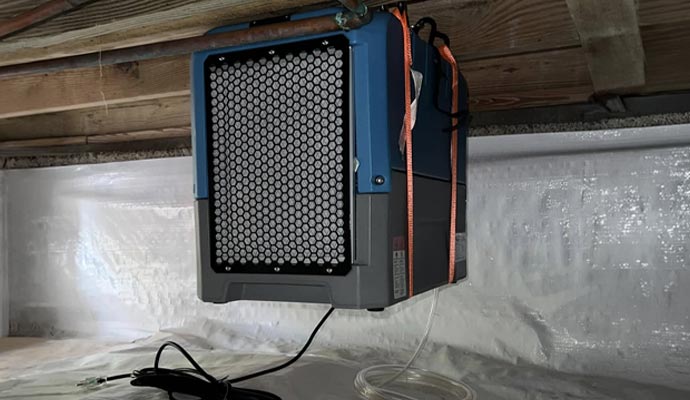 Hanging crawl space dehumidifier installation Hanging crawl space dehumidifier installation