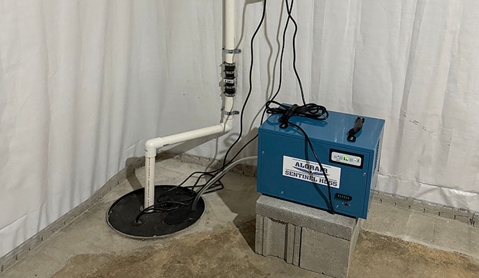 Installed sump pump and dehumidifier