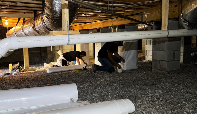 Professsional team of Crawlspace Titans repairing crawl-space