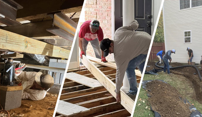Collage of multiple home repair services offered by Crawl Space Titan