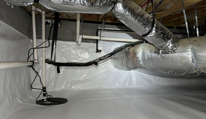 Encapsulated crawl space on sump pump and pit system