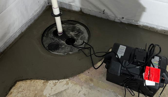 Installed sump pump with backed up battery