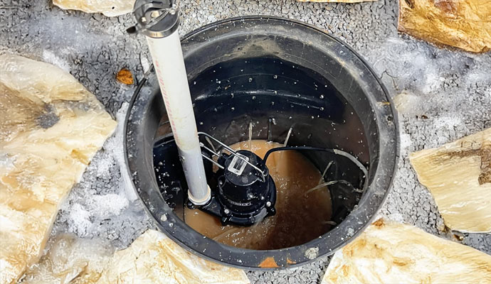 Submersible sump pump system in a basement