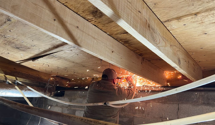 Technician performing wood structural repair